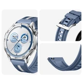 Huawei Watch GT5 46mm İle Uyumlu SportStripe Örgü Desen Metal Tokalı Silikon Akıllı Saat Kordonu  Mavi thumbnail 3