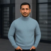 Erkek Fitilli Triko Kazak 2'li Set Bebek Mavisi Siyah Regular Balıkcı Yaka Tam Boğazlı Triko Seti Modeli Kazak thumbnail 8