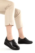 Siyah Hakiki Deri Anatomik Lastik Bağcıklı Günlük Hafif Kadın Ayakkabı Maan thumbnail 4