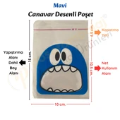 30 Adet Pembe-Sarı-Mavi Renkli Canavar Desenli Cake Pop & Kurabiye Poşeti-10x15 cm thumbnail 4