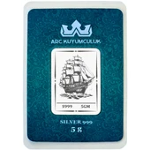 Gemi Temalı Hediyeye Özel 5 Gram 999 Ayar Gümüş ile Tasarlanmış Gümüş Külçesi-737 thumbnail 1