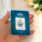 Gemi Temalı Hediyeye Özel 5 Gram 999 Ayar Gümüş ile Tasarlanmış Gümüş Külçesi-737 thumbnail 2