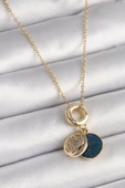 316L Çelik Gold Renk Zincir Zirkon Taşlı Kalp Model Mavi Simli Kadın Kolye - TJ-BKO9640 thumbnail 1