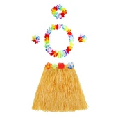 Yetişkin ve Çocuk Uyumlu Luau Aloha Hawaii Turuncu Etek ve Renkli Kolye Taç 2 Adet Bileklik Seti thumbnail 2