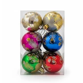 Kızılkaya Desenli Karışık Renk Parlak Top Yılbaşı Süsü 6 lı (2505090) thumbnail 1
