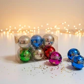 Kızılkaya Desenli Karışık Renk Parlak Top Yılbaşı Süsü 6 lı (2505090) thumbnail 2