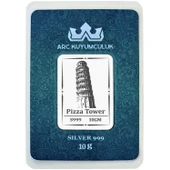 999 Ayar Gümüş ile Üretilmiş Pizza Kulesi Temalı Hediyeye Özel 10 Gram Gümüş Külçesi-756 thumbnail 1