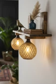 Celestia 2'li Raflı Ahşap Aplik Jüt İp Başucu Lambası Kitaplık Duvar Rafı Rustik Salon Dekorasyon thumbnail 6