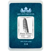 Pizza Kulesi Temalı Hediyeye Özel 5 Gram 999 Ayar Gümüş ile Tasarlanmış Gümüş Külçesi-756 thumbnail 1