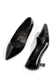Siyah Rugan Alçak Kısa Fındık Topuklu Stiletto Abiye Ayakkabı MiniKandy thumbnail 2
