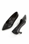 Siyah Mat Alçak Kısa Fındık Topuklu Stiletto Abiye Ayakkabı MiniKandy thumbnail 1