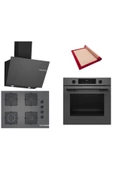 Bosch Gri 3 lü Ankastre Set (HUA717BN0T-POP7C9P30O-DWK66PJ70T ) Buhar Destekli - Pişirme Matı ile thumbnail 1