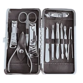 Lüks 12 Parça Paslanmaz Çelik Manikür ve Pedikür Seti Seyahat Boy Deri Çanta thumbnail 2