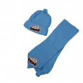 Araba Nakışlı Mavi Triko Bere Atkı - 1