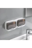 Kapaklı 2 Bölmeli Sabunluk Süngerlik Yapışkanlı Duvara Monte Banyo Mutfak Su Tutmaz Sünger Tutucu thumbnail 6