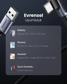 UGREEN USB-C to USB-A 3A QC 90 Derece Hızlı Şarj Kablosu, 1 Metre, Uzay Girişi, 50941 thumbnail 7
