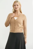 Cep Detaylı Düğmeli Triko Hırka - Kamel thumbnail 2