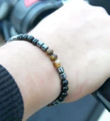 Doğal Taş Erkek Kaplangözü Oniks Hematit Doğal Taş Kolye Bileklik Set eus1kho thumbnail 4