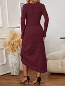 Lucky Life Kadın Uzun Kollu önden Düğmeli Bluz Ve Yüksek Bel A Kesim Uzun Etek şardonlu Kaşkorse Ikili Takım thumbnail 3