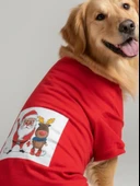 Noel Baba ve Geyik Baskılı Kırmızı Pamuklu Yılbaşı Köpek Tişörtü | Orta ve Büyük Irklar İçin thumbnail 7