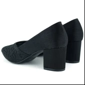 Erkan Saçmacı Patricia Siyah Saten Taşlı Fileli Sivri Burun Kalın Topuklu Klasik Ayakkabı thumbnail 5