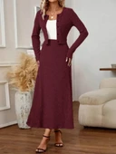 Lucky Life Kadın Uzun Kollu önden Düğmeli Bluz Ve Yüksek Bel A Kesim Uzun Etek şardonlu Kaşkorse Ikili Takım thumbnail 2