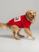 Noel Baba ve Geyik Baskılı Kırmızı Pamuklu Yılbaşı Köpek Tişörtü | Orta ve Büyük Irklar İçin thumbnail 6