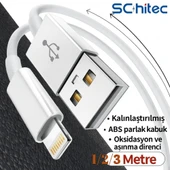 ScHitec 3 Paket 3A 60W UsbA to Lightning Hızlı Data ve Şarj Kablosu 1 Metre/ 2 Metre/ 3 Metre Beyaz thumbnail 3