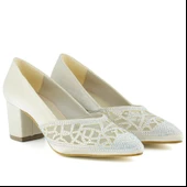 Erkan Saçmacı Patricia Ten Saten Taşlı Fileli Sivri Burun Kalın Topuklu Klasik Ayakkabı thumbnail 3