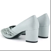 Erkan Saçmacı Patricia Gümüş Saten Taşlı Fileli Sivri Burun Kalın Topuklu Klasik Ayakkabı thumbnail 5