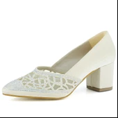 Erkan Saçmacı Patricia Ten Saten Taşlı Fileli Sivri Burun Kalın Topuklu Klasik Ayakkabı thumbnail 1