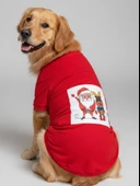 Noel Baba ve Geyik Baskılı Kırmızı Pamuklu Yılbaşı Köpek Tişörtü | Orta ve Büyük Irklar İçin thumbnail 2