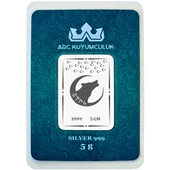 Kurt ve Ay Yıldız Temalı 999 Ayar Gümüş ile Üretilmiş Hediyeye Özel 5 Gram Gümüş Külçesi-789 thumbnail 1