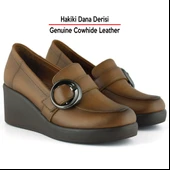 Erkan Saçmacı Madeline Taba Hakiki Dana Derisi Tokalı Yuvarlak Burun Dolgu Topuklu Günlük Ayakkabı thumbnail 3