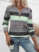 Lucky Life Kadın Uzun Kollu Yakadan Düğmeli çizgili Desenli Süprem Bluz thumbnail 3