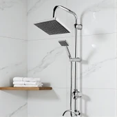 Klasik Kare Robot Duş Seti Tam Takım Parlak Krom Standart Yağmurlama Başlık Sabunluklu Duşu Sistemi thumbnail 6