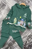 Kız Erkek Çocuk Kar Tanesi ve Bina Digital Baskılı Yazı Detaylı Christmas Yeşil Eşofman Takım thumbnail 10