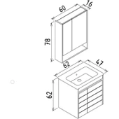 Orka Ricato 60 cm Mdf Morgana Kiraz Banyo Dolabı Takımı thumbnail 3