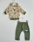 Erkek Bebek 3'lü Araba Desenli Yeşil Takım thumbnail 1