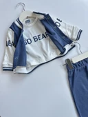 Ayıcık Desenli 3'lü Erkek Bebek Kolej Takım Seti - MAVİ thumbnail 2