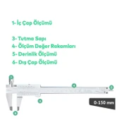 Kilitli Mekanik Kumpas Monoblok Metal Gövde 0.02 Hassasiyet 150 mm İç Dış Derinlik Ölçüm Aleti thumbnail 4