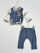 Ayıcık Desenli 3'lü Erkek Bebek Kolej Takım Seti - MAVİ thumbnail 1