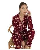 Çağrı Kadın Kışlık Süet Uzun Kollu Önü Düğmeli Yumuşak Dokulu Pijama Takımı thumbnail 3