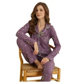 Çağrı Kadın Kışlık Süet Uzun Kollu Önü Düğmeli Yumuşak Dokulu Pijama Takımı thumbnail 7