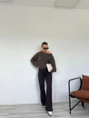 Kadın Yanı Zımba Detaylı İspanyol Paça Tayt Kahverengi thumbnail 3