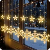 Kar Tanesi Saçaklı Dekoratif Gün ışığı Led 3 Metre Parti Kutlama Dekor Süsleme Yılbaşı Led 8 Mod thumbnail 1