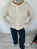 Kadın Saç Örgülü Hırka Krem thumbnail 4