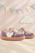 Rakerplus Bob Hakiki Deri Mor Pudra Barefoot Cırtlı Lastikli Bebek Sneaker Ayakkabı thumbnail 1
