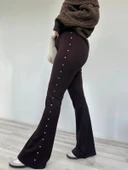 Kadın Yanı Zımba Detaylı İspanyol Paça Tayt Kahverengi thumbnail 2