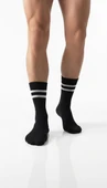 Erkek 2’li Tenis Çorabı – Siyah Beyaz Çizgili Spor Çorap – Nefes Alabilir Esnek Konçlu thumbnail 6